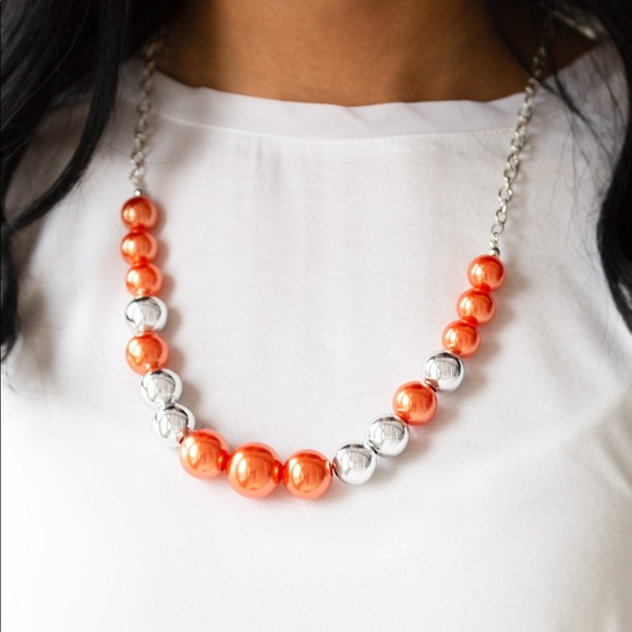 Orange and silver necklace set earrings included - Picture 2 of 2